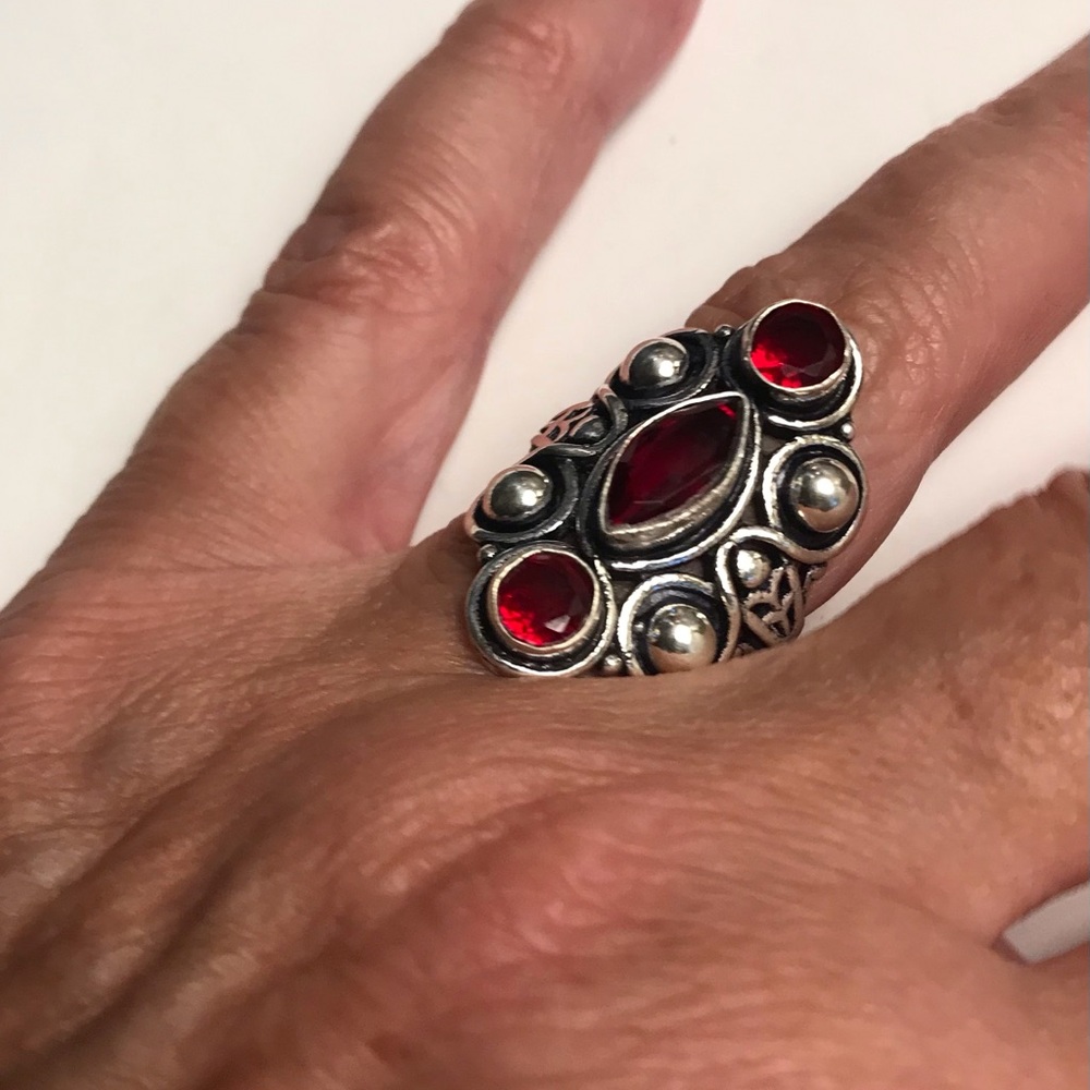 Garnet Stamped 925 Sterling Silver Ring